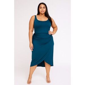 And Now This Trendy Plus Size Side-Tie MIDI Dress Navy Women's Size 1X